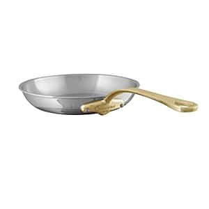 Mauviel M’Cook B 5-Ply Polished Stainless Steel Frying Pan With Brass Handle, 10.2-in, Made In France