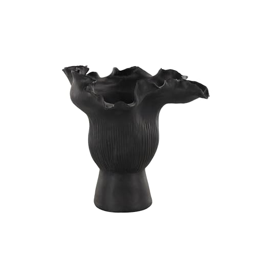 Image of Deco 79 Ceramic Abstract Decorative Vase Floral Inspired Centerpiece Vase with Linear Grooves, Flower Vase for Home Decoration 9 inch x 8 inch x 8 inch, Black
