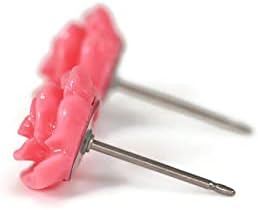 Titanium Post Rose Earrings Hypoallergenic (10mm, Coral Pink) - Image 3