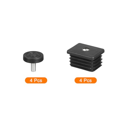 Image of uxcell 4 Pcs Leveling Feet, 30x40mm Plastic Adjustable Furniture Leg Leveling Rectangle Tube Insert Screw-in Glide Levelers Fit Hole 30mm for Table Chair Furniture, Black