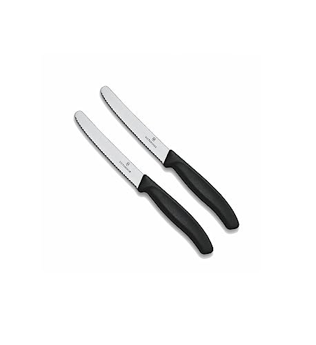 Victorinox | 2 Stück Tafelmesser Swiss Classic | Schwarz | Tomatenmesser mit Wellenschliff | rostfrei | Swiss Made