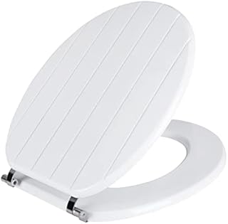 AINAZHI Wooden Toilet Seat, Durable White Wooden Toilet Seat with Stainless Steel Hinge, Easy Clean, Stable, Universal Standard Size to Fit, 43*37*3cm