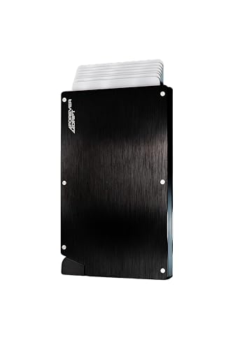 Pop Up Card Holder Slim Minimalist Metal RFID Blocking Wallet for Men or Women (Black)