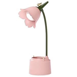 QIANGUANG Lampe de Bureau LED Enfant, Lampe de Table Flower Bird rechargeable par USB, Lampe de Lecture Avec Lumière Réglable et Capteur Tactile, Lampe de décoration de chambre (Rose)