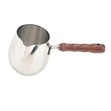 Pugermering Milchaufschäumkännchen Aus Edelstahl, Holzgriff, Heißluftfritteuse für Cappuccino Und Latte Macchiato mit Aufhängeloch, Kaffeewärmer, 420 ml