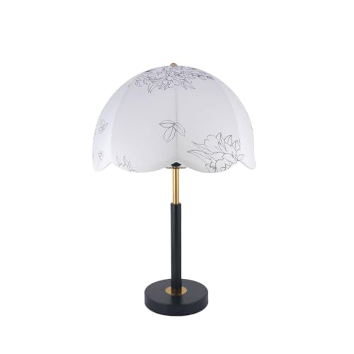 Image of Floral Dome Table Lamp with Metal Base, Cotton Printed Flower Fabric Shade 45cm Height in Black & Gold Base (Led Bulb Included)