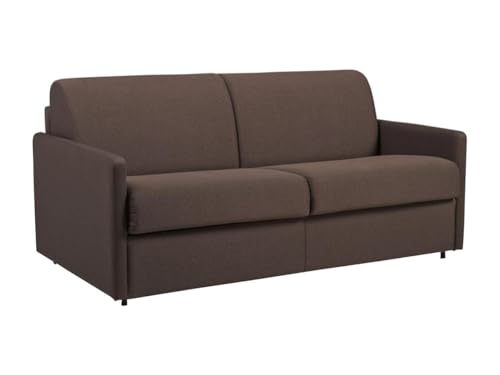 Vente-unique - Sofá Cama Italiano 3 plazas de Tela CALIFE - Marrón - Cama 140 cm - Colchón 22 cm