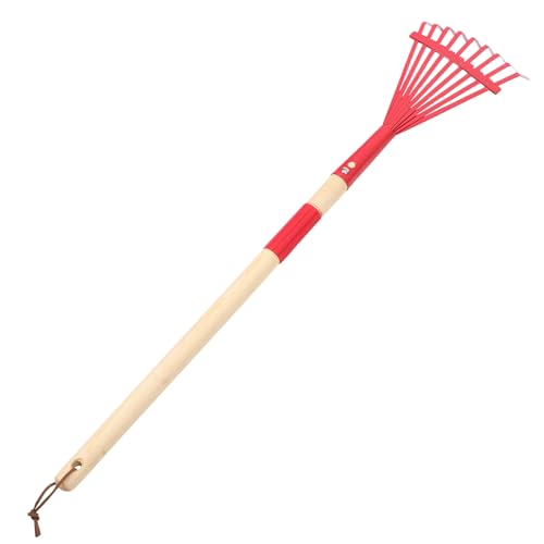 DIYEAH Rastrillo Pequeño de Jardín Desmontable Mango de Madera Herramienta Multifuncional para Césped y Hojas Color Rojo Adecuado para Jardinería Infantil y Cultivo de Flores