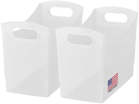 Modern Narrow Organizer Storage Bin, Clear Plastic Household Storage Container for Kitchen Pantry storage, Under Sink Bin, Bathroom/Laundry Room - Made In USA - 2 Pack (Narrow - 13” X 9” X 6”)