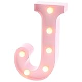Barnyard Designs Metal Marquee Letter J Light Up Wall Initial Nursery Letter, Home and Event Decoration 9” (Baby Pink)