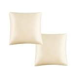 「§ｚｚ．ｌｕｘｉ」クッションカバー 2個セット 45*45cm シルクみたい おしゃれ ツルツル 冷感 夏 吸湿 通気性 サテン ツヤ 光沢 潰れない 可愛い ソファークッション 枕 北欧 着脱簡単 肌に優しい 柔らかく ふわふわ 洗える 昼寝 抗菌防臭 防カビ（アイボリー）