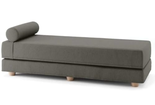 Image of SOUL CRAFT Modern Modular Daybed /Fold-Out Sleeper, Beige, Velvet Fabric, Converts to 2 Single Beds or 1 Queen Bed, with Mattress 203 cm x 74 cm(6.66 ft x 2.43 ft)