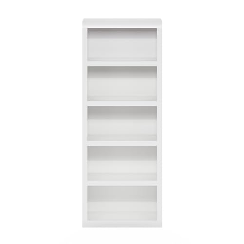 Image of Furinno Rail 5-Tier Open Shelf Bookcase with Classic Style Edges, White