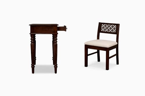 Image of Study Table with Chair for Students Study Desk Table Office Table for Work from Home Writing Office Desk Computer Desk (Dark Walnut)