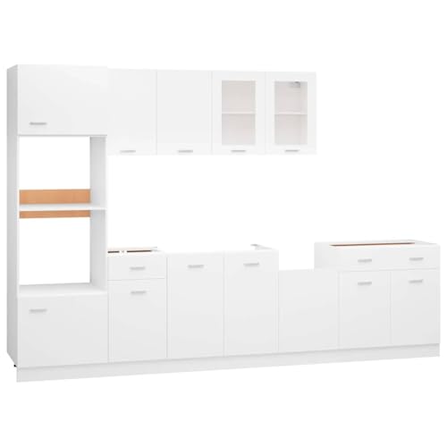 vidaXL 7-TLG. Küchenzeile Lyon Weiß Holzwerkstoff Küchenschrank-Set Küchenschrank Schrank Hängeschrank Spülenunterschrank Küchenmöbel