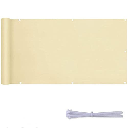 Beige Balkonverkleidung Outdoor 1,1 x 10 m Wind- und UV-beständig Terrassenabdeckung mit Nylon-Kabelbindern Wetterfest und Sichtschutz