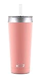 Ello Beacon Vacuum Insulated Stainless Steel Tumbler with Slider Lid and Optional Straw, 24 oz, Coral