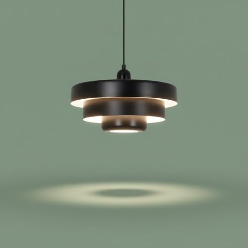 BARCELONA LED Pendelleuchte MACARRON Schwarz 3-stufig, Metall Eisen, Bauhaus Minimalistisch, Indirekte Blendfreie Beleuchtung, Klassisch Vintage Modern & Zeitloser Luxus E27