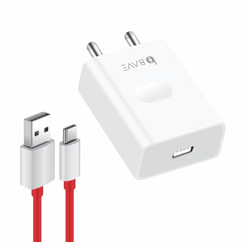 Image of BAVE 33W SuperVOOC Fast Charger with USB-A to Type-C Cable| Compatible with OnePlus Nord CE 4, 3, 2, Oppo Reno & Realme Narzo Series| Supports VOOC, Warp & Dart Charging| White