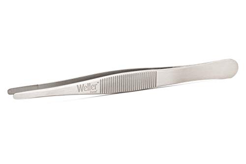 Weller Erem 21SA120 Tweezers with Large, Flat, Round Tips, with Inside and Outside Serrations, 120 mm, Silver