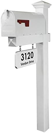 4Ever Products The Jackson Complete Mailbox System - Vinyl/PVC Post (Includes Mailbox) Decorative Curbside Postal Solution with Classic Traditional Style and Hanging Address Plate (White Mailbox)