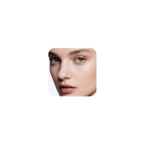 D.Bella Fake Nose Ring Gold Nose Cuffs for Non Pierced Nose Letter P Faux Clip on No Piercing Body Jewelry for Women Men