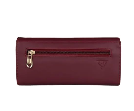 Pick Prime Women's Faux Leather Wallet | Red Bird Print Trifold Clutch | Card Slots & Coin Pocket (Maroon Side Wallet)-image-18