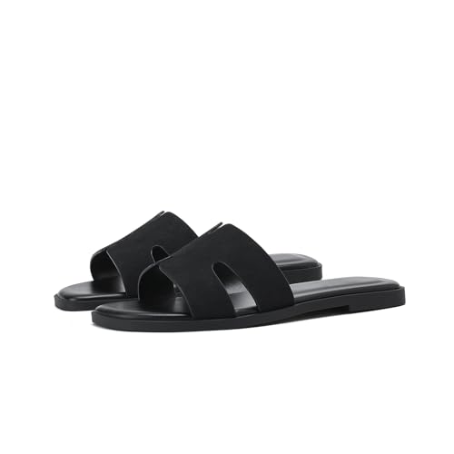 Women's Suede Flat Sandals Open Toe Slip on Sandals Comfort Slide Sandals for Women with Memory Foam4