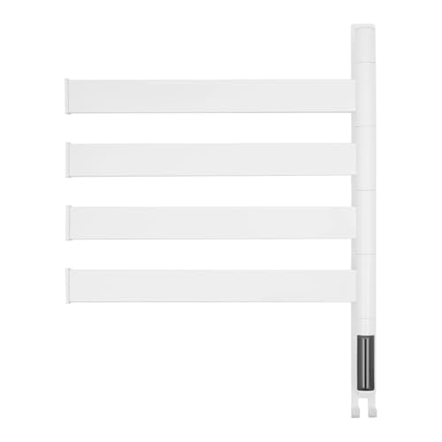 JUUTALK Calentador de toallas eléctrico, diseño giratorio 180°, toallero calefactado, 45-65 °C, calentador de toallas eléctrico de acero inoxidable con 4 varillas para baños, cocinas, balcones