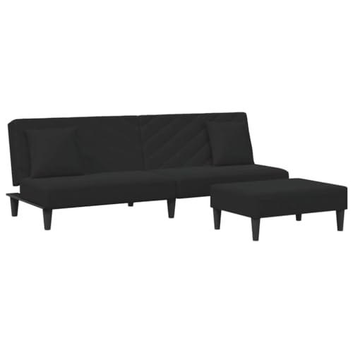 vidaXL Sofagarnitur 2-TLG., Schlafsofa mit Kissen Fußhocker, Klappbett Klappsofa mit Schlaffunktion, Bettsofa Sofabett Sofa Couch, Schwarz Samt