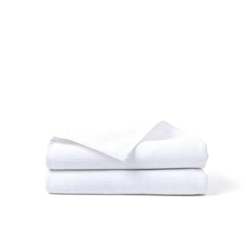 HEYLINEN Thick Organic Cotton Bath Towel Set of 2 | Soft Large Quick Dry Towel for Bathroom | Luxury Spa Towels | Waffle Terry Weave | White 35 x 60