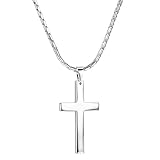 ORAZIO Easter Basket Stuffers - Cross Necklace for Men, Silver Mens Cross Necklaces with 3mm Cross Chain and Stainless Steel Cross Pendant Jewelry, Box Chain 22 Inch, Christian Baptism Confirmation Gifts
