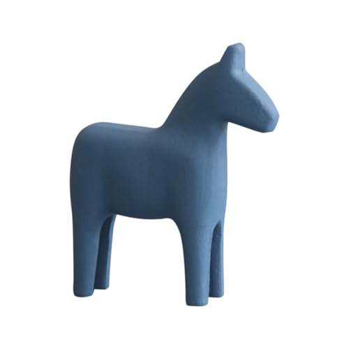 PRETYZOOM Statue de cheval suédois en bois peinte à la main - Modèle animal - Sculpture - Décoration de table pour la maison, le bureau - Bleu