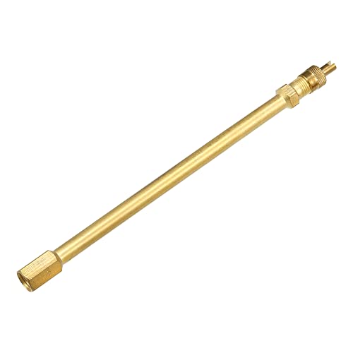 Image of X AUTOHAUX 1 Set 5.91 inch Dually Valve Stem Extenders Straight Dual Tire Valve Extension for Car Truck RV Pickup Motorcycle Gold Tone