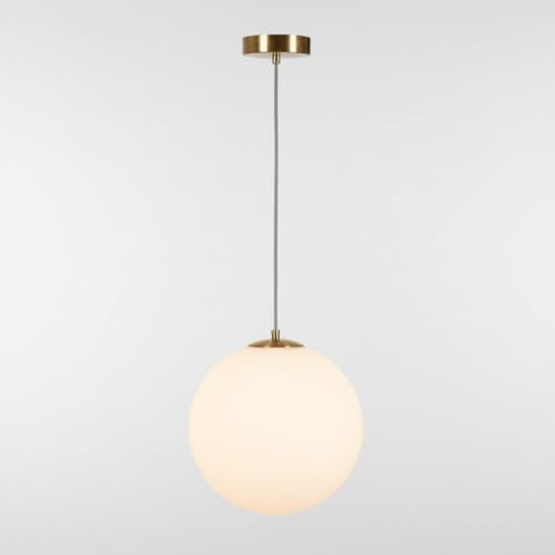 Lampada a Sospensione Sfera Ø25 cm in Vetro Opalino | Design Moderno Elegante Oro | Attacco E27 | Altezza Regolabile 135 cm | Lampadario per Cucina Soggiorno Camera Bar
