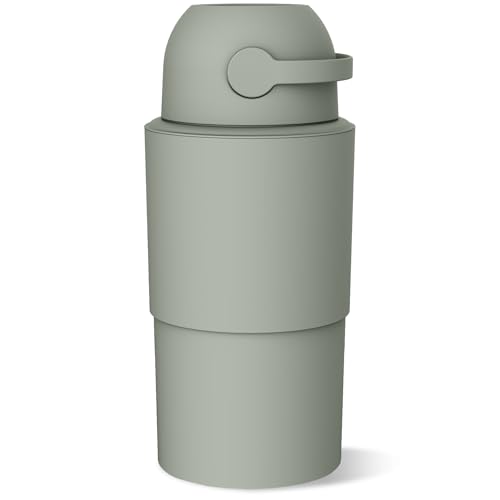 Pure Magic Baby Diaper Pail - Heka, Patented Odor-Stop System, Collapsible, Use Any Garbage Bag, One Hand Free Lever, 1 Roll of Bag incld. (Large, Lichen)