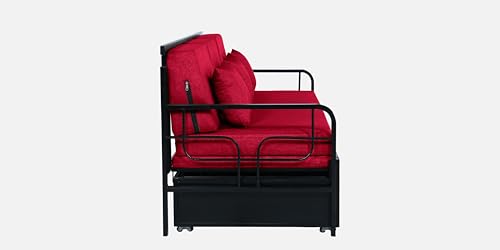 Image of 3 Seater Metal Sofa Cum Bed with Hydraulic Storage | Sofa Set for, Living Room, Guest Room, Bedroom| Single Size Convertible Sofa Bed Comfortable Seating |Single Size (Red & Black)