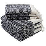 Set of 6 Turkish Cotton Bath Beach Spa Sauna Hammam Yoga Gym Hamam Hand Towel Fouta Peshtemal Pestemal Blanket - 6 Black