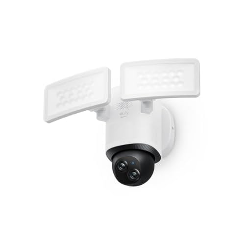 eufy Security Camera Floodlight E340 Filaire, Rotation à 360° et Inclinaison, Wi-FI Double Bande, caméra à Double Objectif, Compatible avec la HomeBase 3, Stockage Local, aucuns Frais mensuels