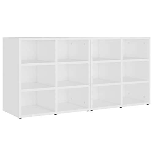 Zapatero 2 unidades blanco de madera 52,5 x 30 x 50 cm con 12 compartimentos para ahorrar espacio para pasillo, dormitorio, salón para un almacenamiento ordenado y fácil montaje