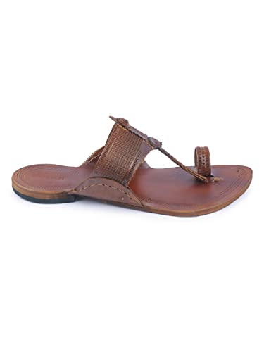Image of KORAKARI Men Kolhapuri Chappal Handcrafted Sandal Smooth and Comfortable Flip Flops Slipper Stylish Anti Slip Design Genuine Leather Traditional Footwear.