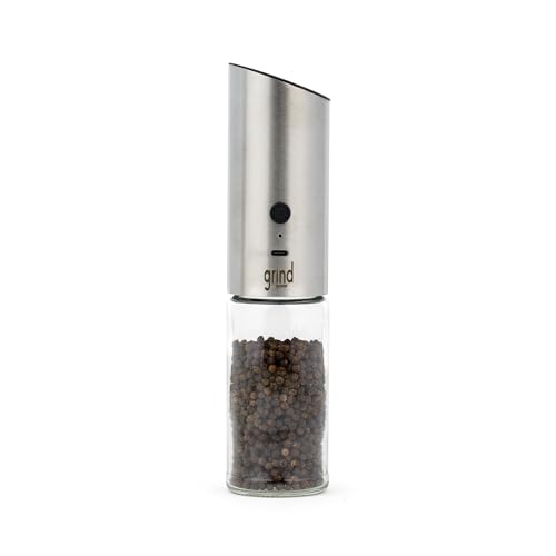 Grind Gourmet Automatic Electric Salt or Pepper Grinder Mill, Gravity Activated Pepper Grinder, Battery Operated with LED Light, Adjustable Coarseness, Home & Kitchen Small Appliance, Cooking Tool