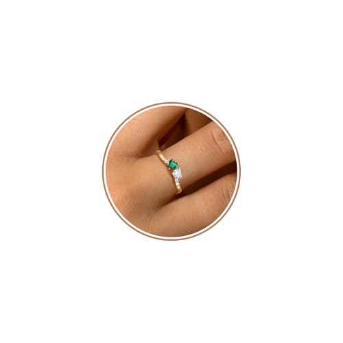 Sistble Mothers Day Gifts for Sister, Birthstone Rings May Birthday Gifts for Women Stackable Emerald Ring Gold Plated Ring April Birthstone Jewelry for Sister Bestie Friend