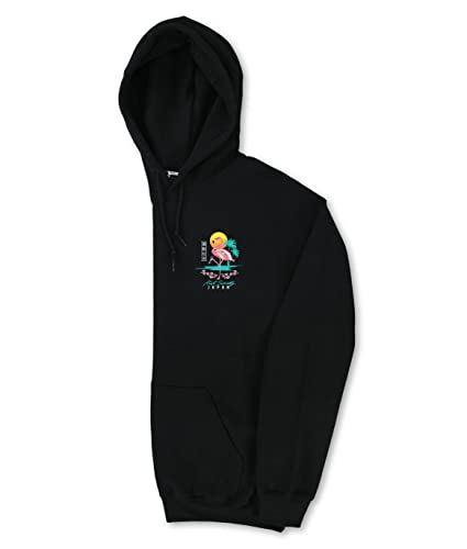 Riot Society Flamingo Blossom Mens Hoodie Hooded Sweatshirt - Black, Small - Thumbnail 7