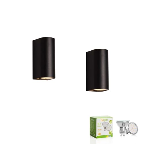 Bojim 2 Pezzi Applique da Parete Esterni Impermeabile IP65, Lampade da Parete con 4 LED Lampadine GU10 da 6W, 2700K Luce Calda Applique da Esterno per Esterno, Muro, Portico, Corridoio, Terrazza