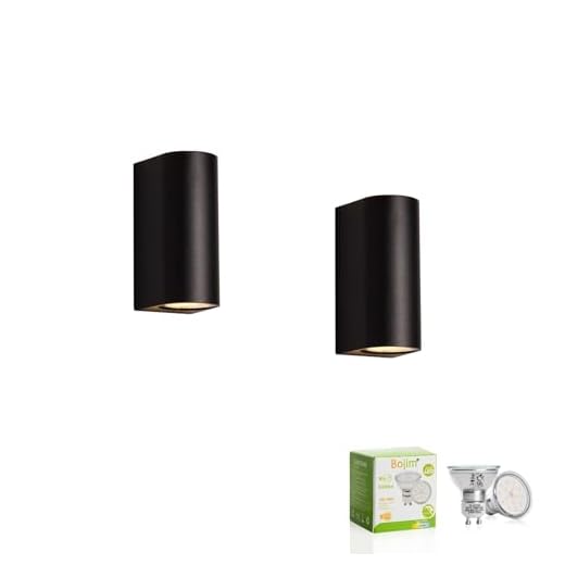 Bojim 2 x LED-vägglampa IP65, vattentät upp och ner vägglampa för inomhus/utomhus, med 6 W GU10 glödlampor, 600 lm, varm vit 2800 K, vägglampa för terrass, trädgård, sovrum, korridor, trappa