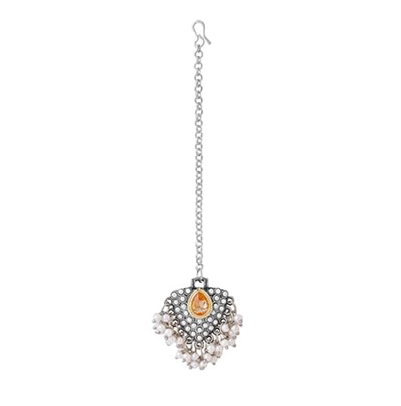 Yellow Chimes Maang Tikka for Women Oxidised Silver Plated Studded Beads Drop Maangtikka for Women and Girls (B0CVGVKXY7) Amazon Price History, Amazon Price Tracker