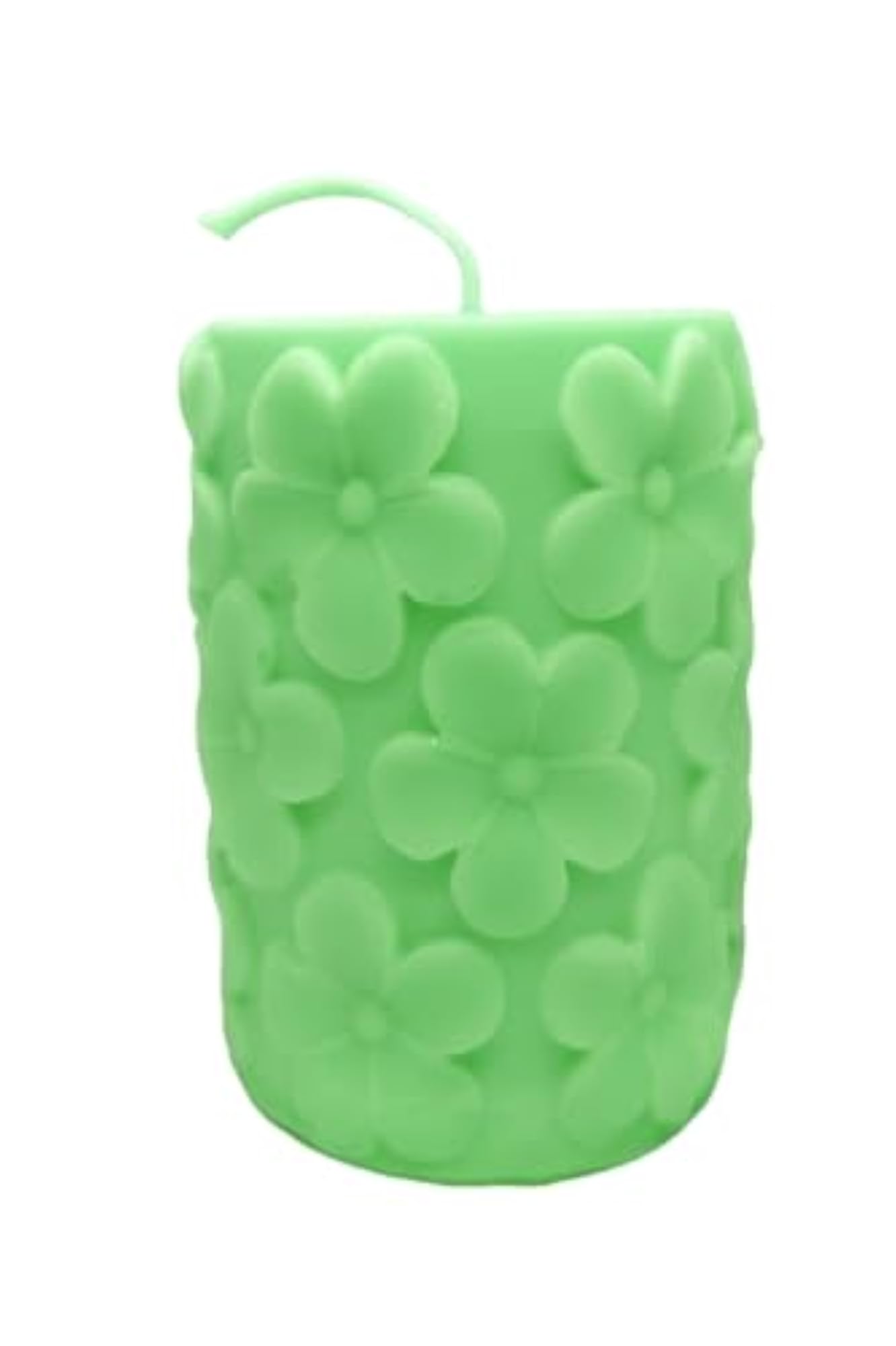 Floral Embossed Scented Pillar Candle in Green