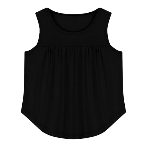 Girls Tank Top Loose Fit Pleated Soft Crew Neck Sleeveless Undershirts Summer Solid Sport Basic Vest Tees for Kids2