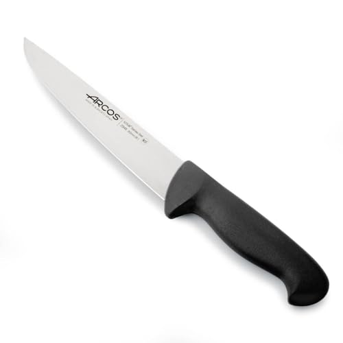 Arcos Cuchillo Carnicero con Hoja Acero Inoxidable Nitrum 200 mm. Cuchillo Cocina Profesional Cortar Carne, Pescado y Verduras. Mango ergonómico polioximetileno. Serie 2900. Color Negro.